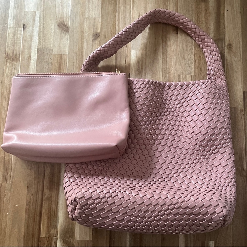 Expressions NYC Blush Pink Woven Bag with case NWOT